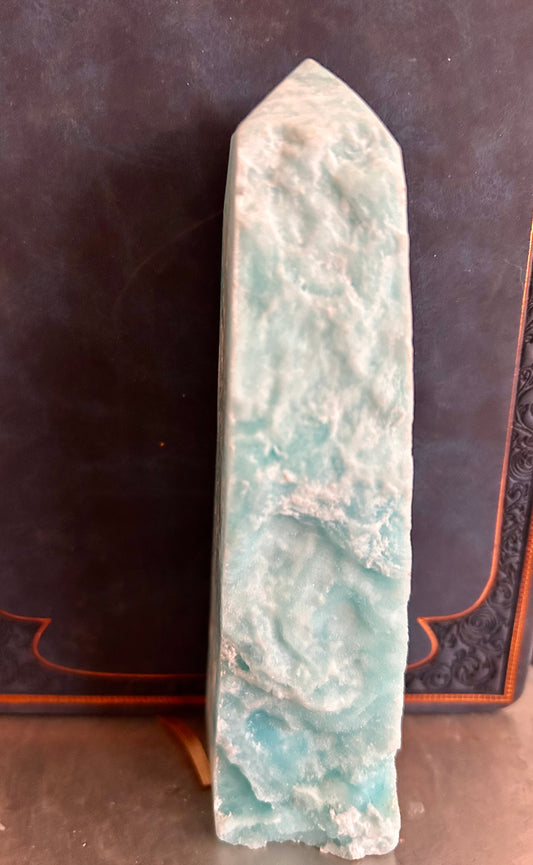 Blue Aragonite Tower, Large with Druzy